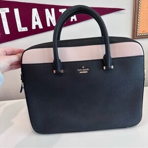 Kate Spade Laptop Bag Cream and Black with Gold Hardware and Striped Lining!